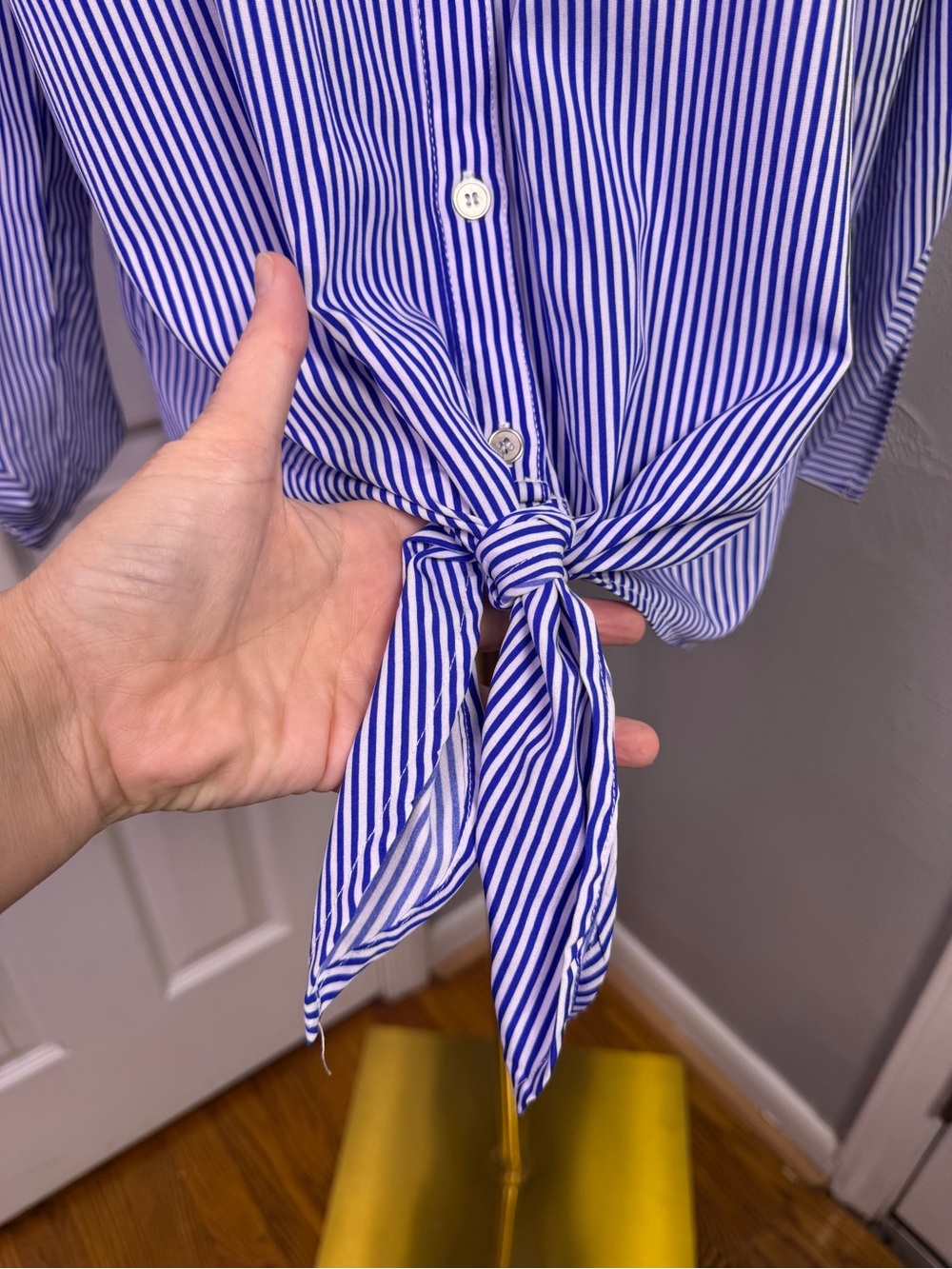 Notations Large Blue White Stripe Tie Front Button Shirt Resort Top